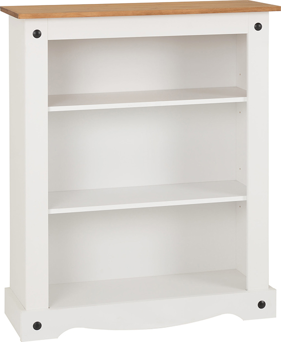 Corona Low Bookcase In White Distressed Pine